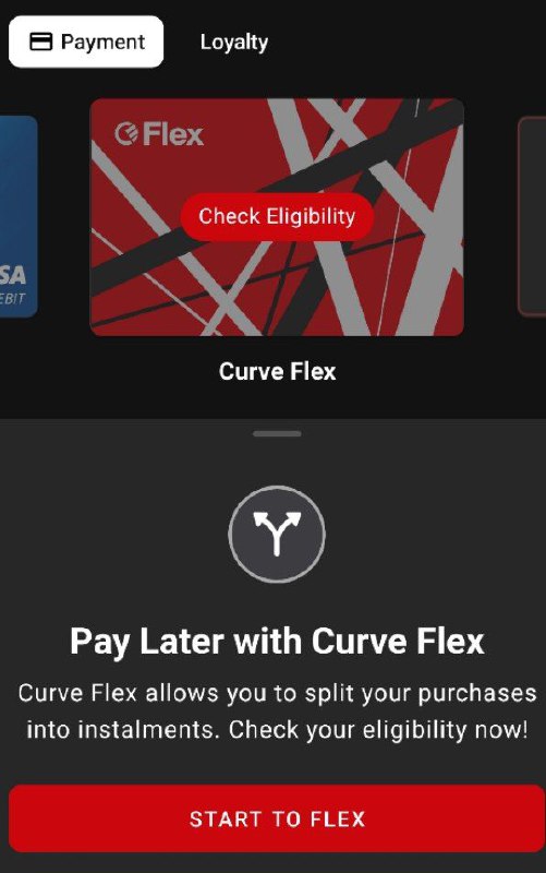 #Curve  （flex信用卡）你的下一个flex何必是monzo！英区curve flex信用卡，申请是sp，分期会hp打开app，卡片滑到最右边，或者打开卡片视图，再或者打开主页找到flex，看看你有没有资格申请#Curve #flex #英国 @wuhuarouzhijia